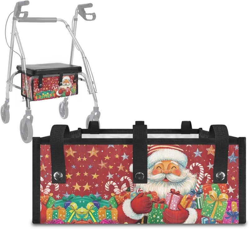 LedBack 3 Piece Set Walker Accessories Santa Claus Walker Seat Cover Soft Rollator Seat and Back Rest Covers Underseat Pouch Tote Christmas Decorations - Image 3